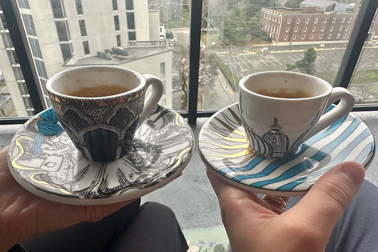 All keepsakes made it intact! Enjoying an espresso with our Aitchison tour! <br/>-From an Old Boy’s family in Nashville, Tennessee