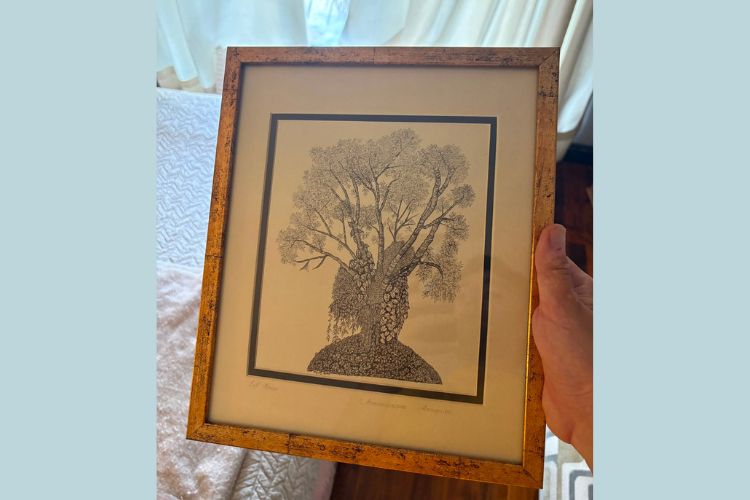 Framed drawing of LJ House up in Zain Khan’s (Old Boy 2019) home, to commemorate his days as a boarder.
